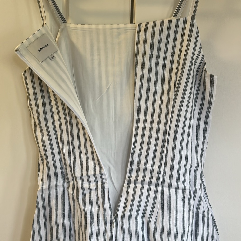 NEW Reformation Phillipa Linen Mini Dress in Antibes Stripe Blue White | sz 4 - Picture 12 of 12